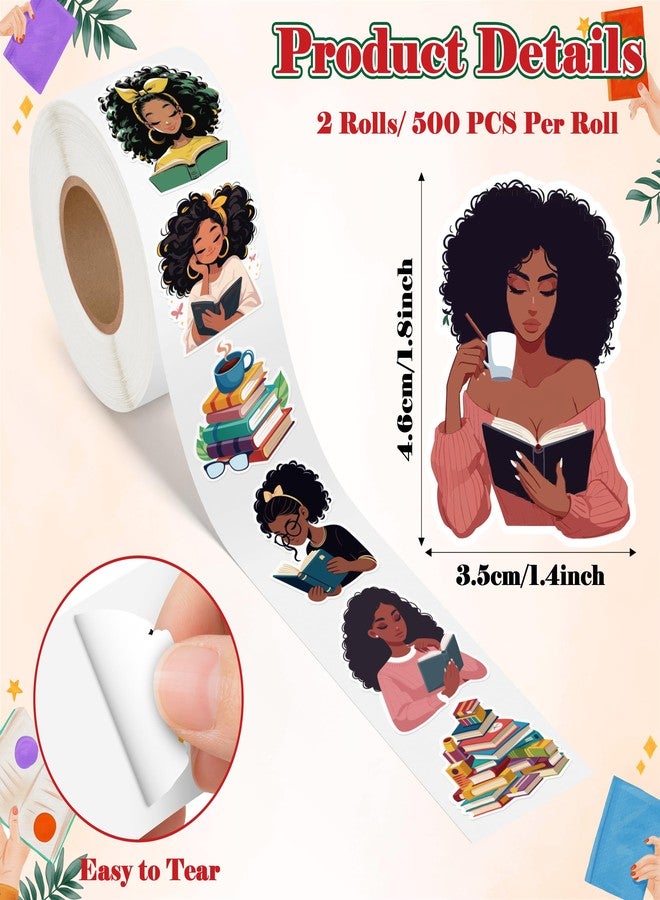 A1diee 1000Pcs Black Girls Bookish Stickers, Black Woman Stay Bookish Bookworm Read Books Decal Gifts for Kid Book Lover Girls Women Reward Party Favor Journal Water Bottle Laptop Decor Back to School - Image 2
